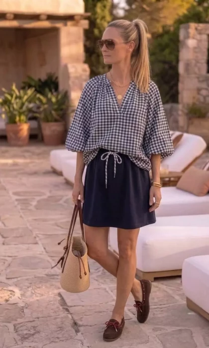 navy vichy blouse l'esstiel l'essentie (1)