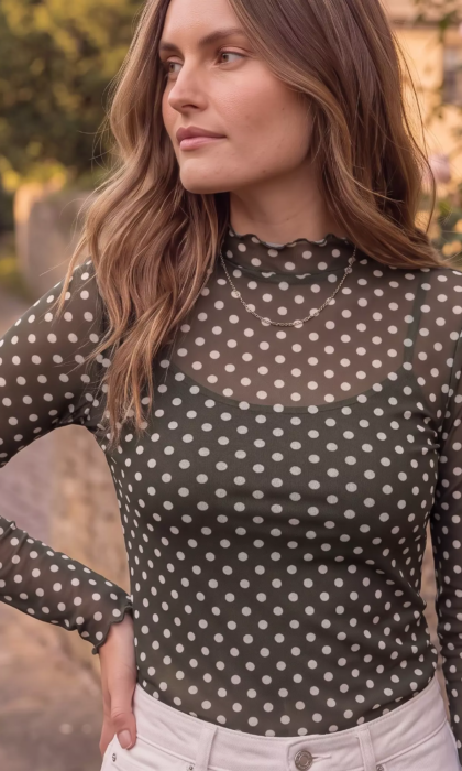 top kilky polkadots donkergroen